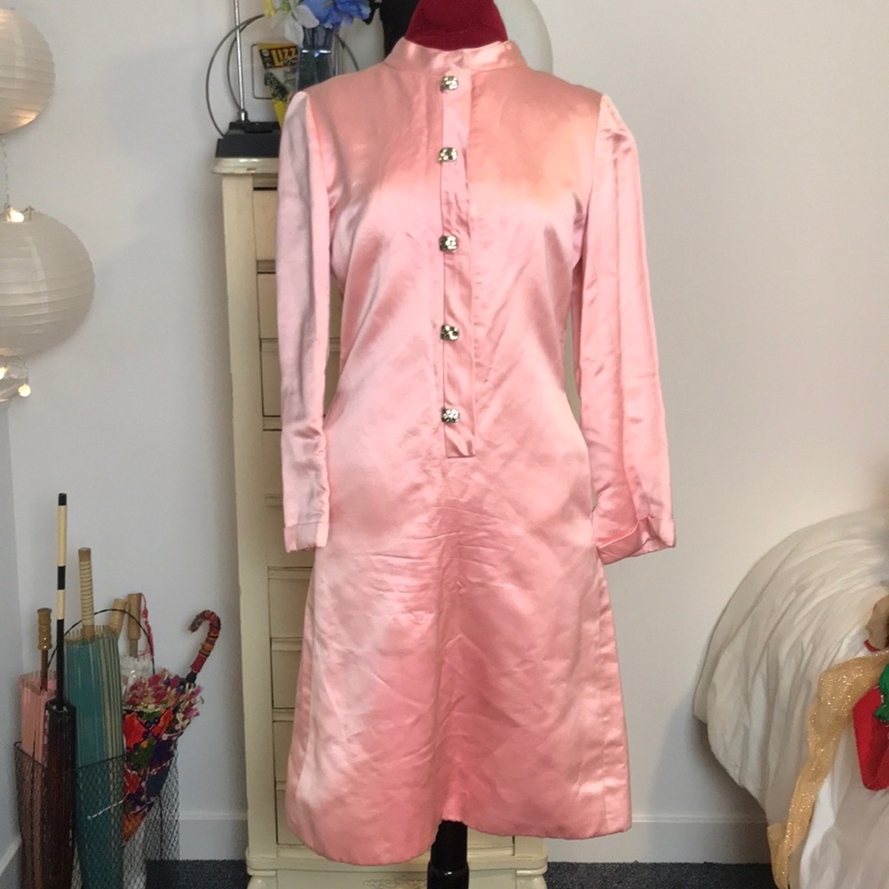 1960s Vintage Satin Pink Dress
